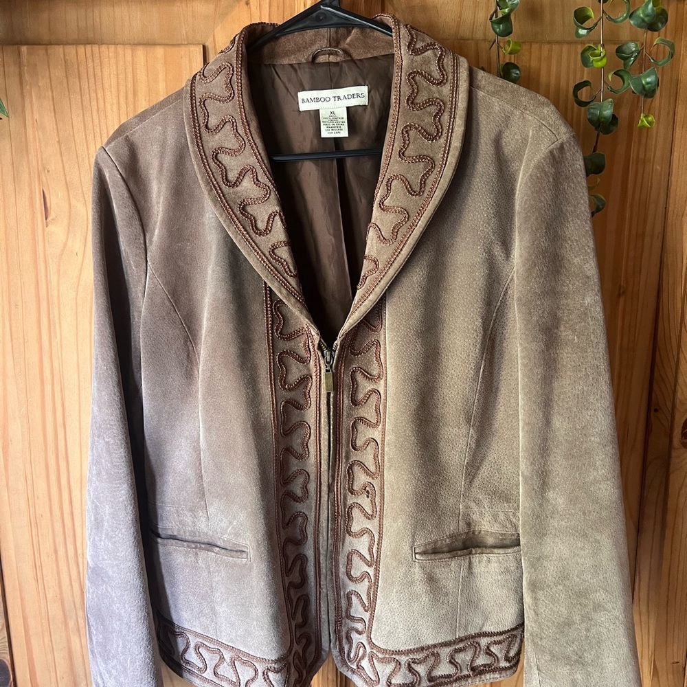 Bamboo Traders Tan Embroidered Blazer